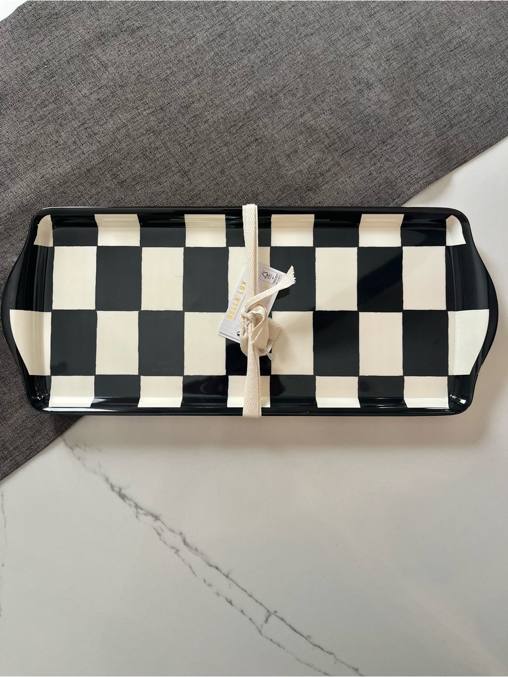 Checkerboard durable plastic Serving Tray - Black & Cream